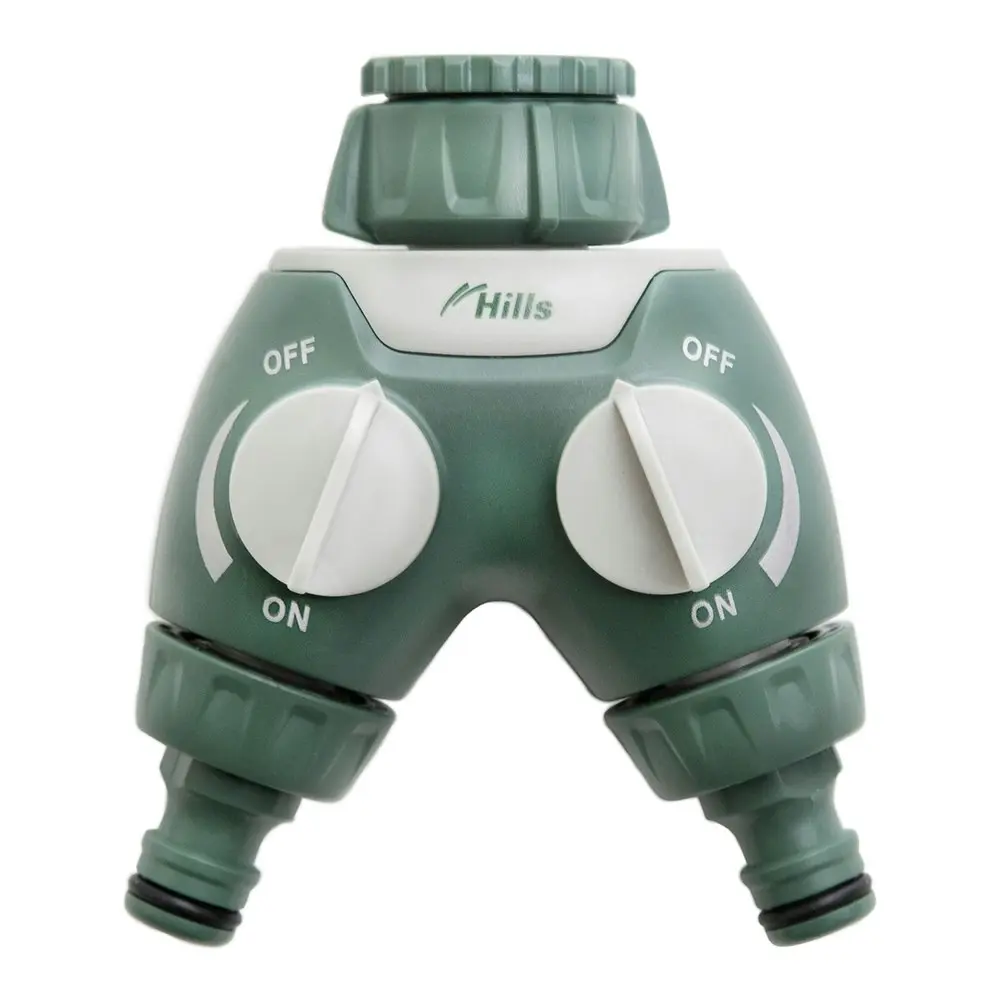 Hills Two Way Hose Tap Adaptor Outlet Connection Fitting Manifold Green/Grey - Home & Garden