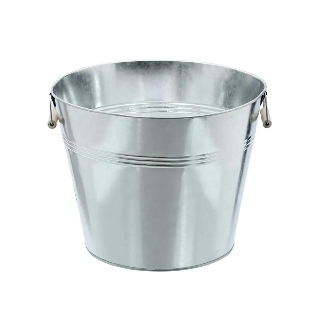 Boxsweden 45L Metal Ice Bucket 44cm Wood Handle Water Vessel Storage Galvanised - Home & Garden
