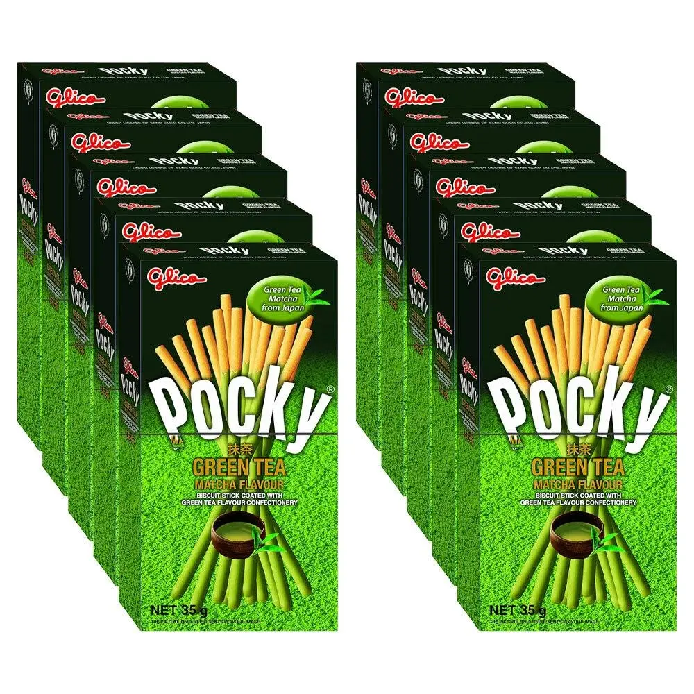 10x Pocky Matcha Green Tea Flavour Dipped Sticks Japanese Biscuit Snack 35G - Groceries