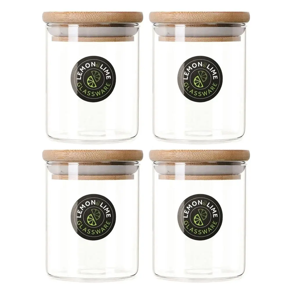 4x Lemon & Lime Glass Jar Camden 0.2L Bamboo Lid Canister Food Storage Container - Home & Garden