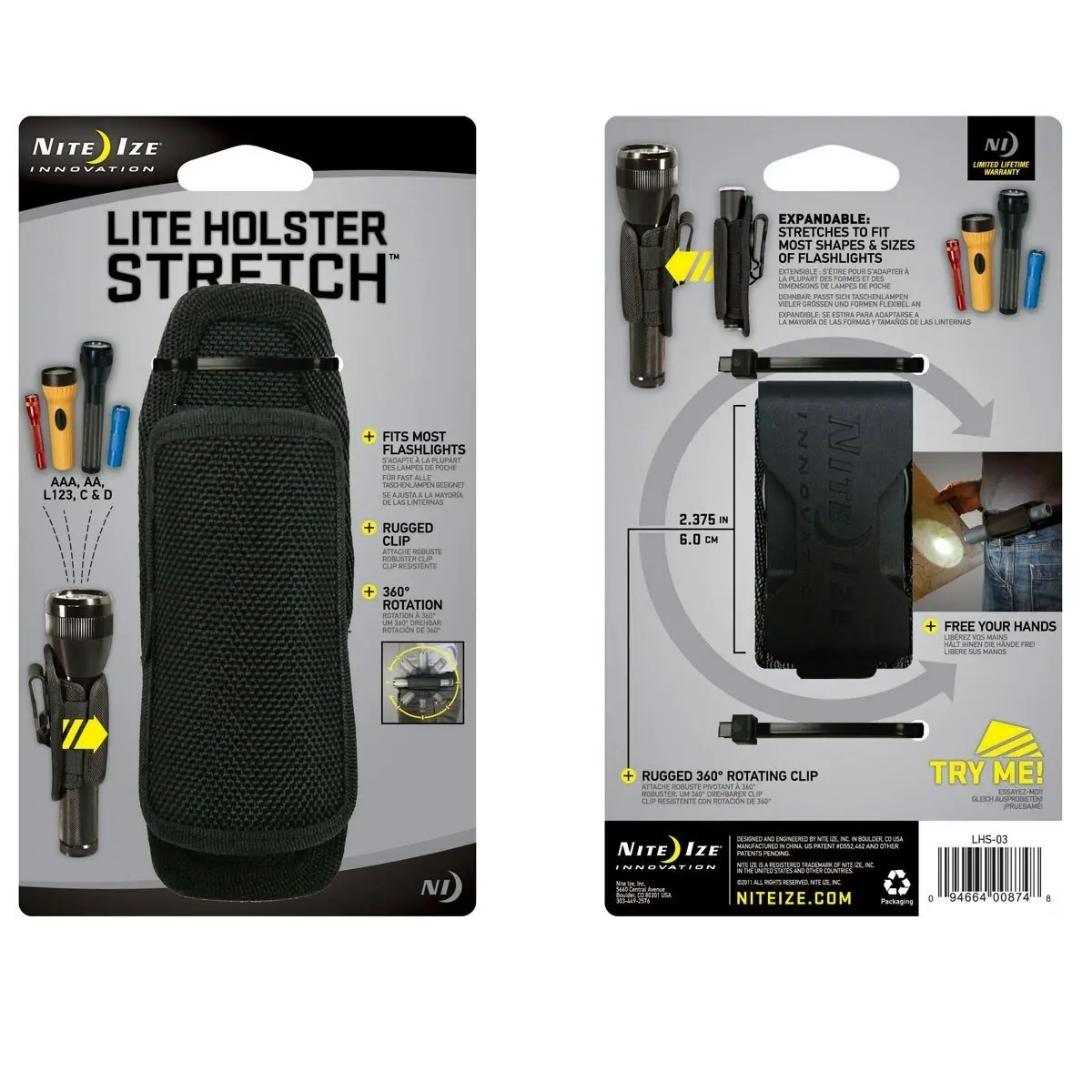 Nite Ize Lite Multi Fit Stretch Expandable Flashlight Torch Holster Belt Clip - Sports & Outdoor