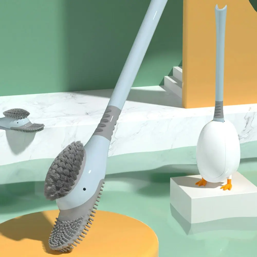 2Pcs Silicone Flex Toilet Brush, Wall-Mounted Long Handled Toilet Cleaning Brush