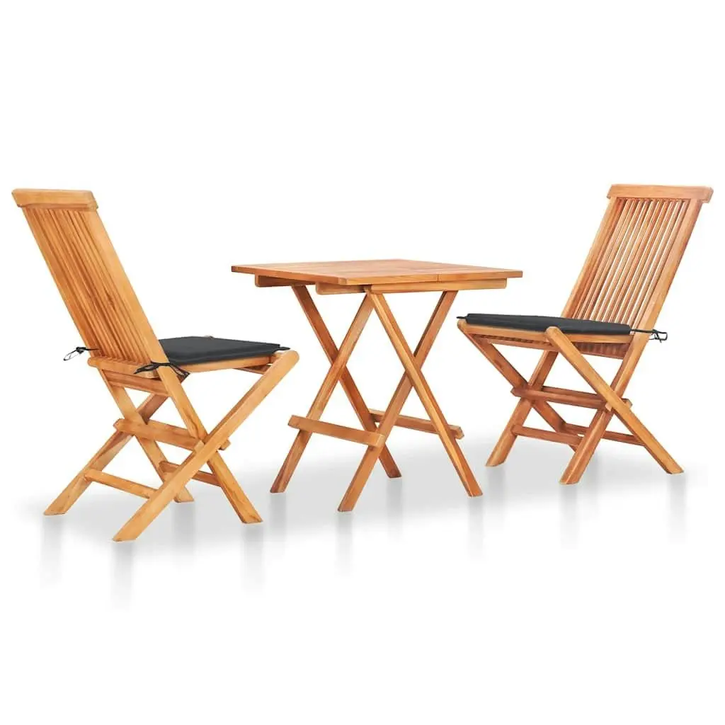 3 Piece Bistro Set with Anthracite Cushions Solid Teak Wood 3063225 - Furniture