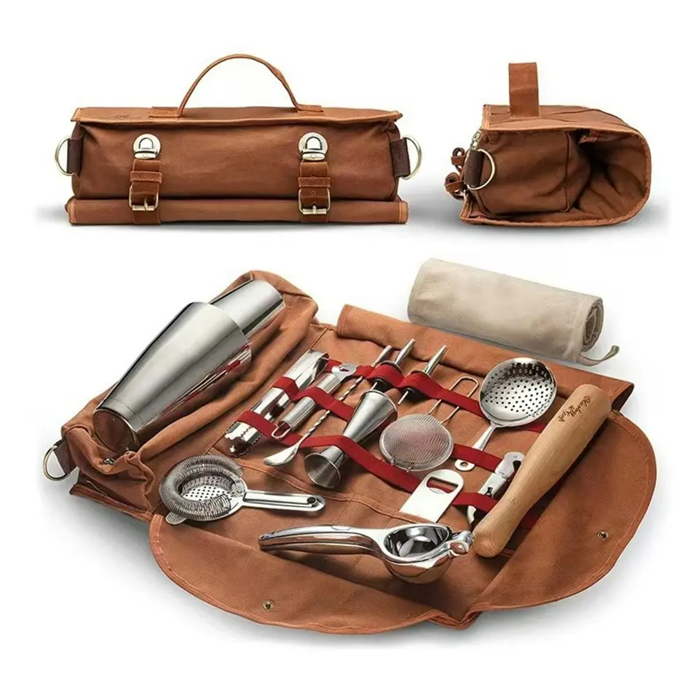 Portable Bar Canvas Bag Bartender Travel Bag Cocktail Shaker Wine Storage Bag - Home & Garden