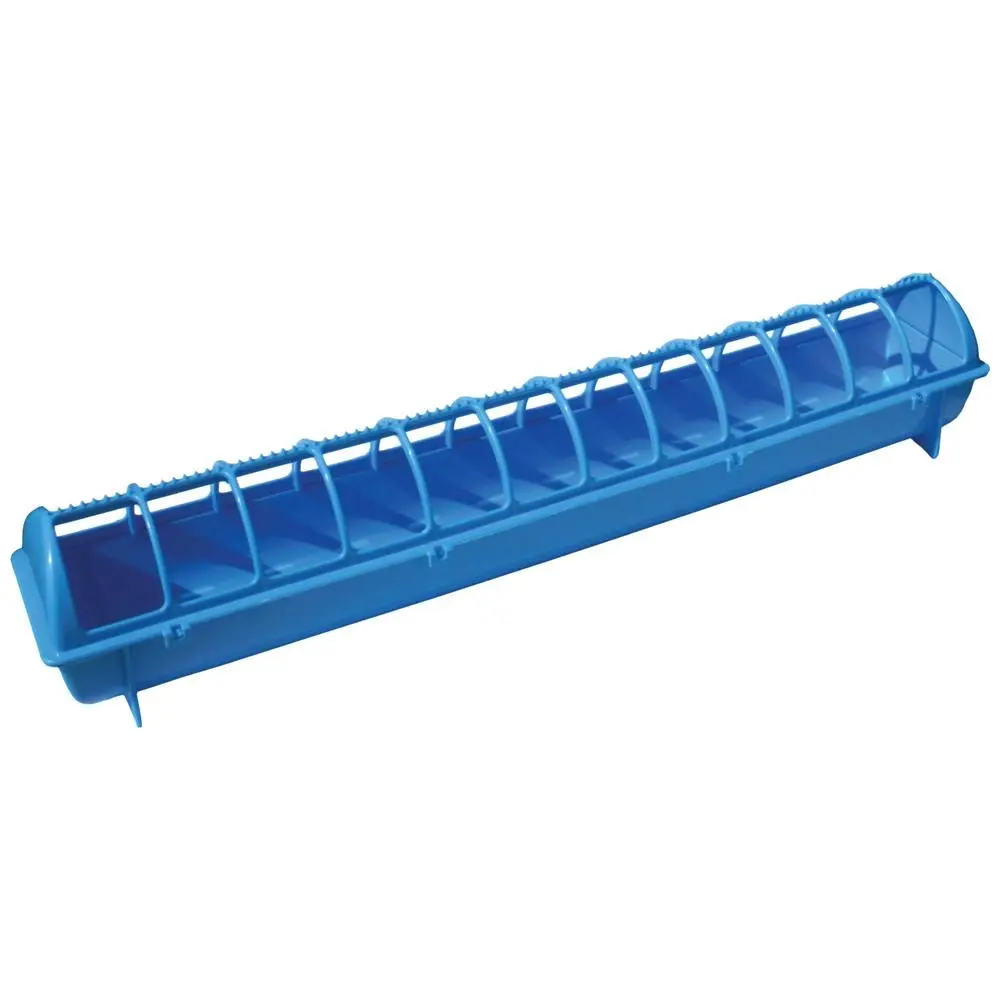 68cm Long Poultry Feeder Chicken Feeding Trough Blue Plastic Flip Top Container - Commercial