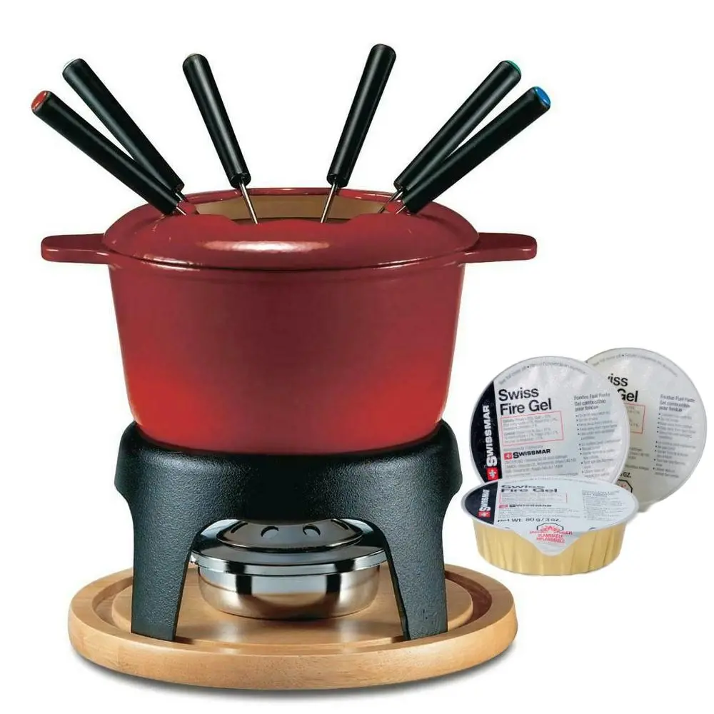 Swissmar Sierra 11pc Fondue Set Cherry Red + Swiss Fire Gel 88ml Set of 3 - Home & Garden