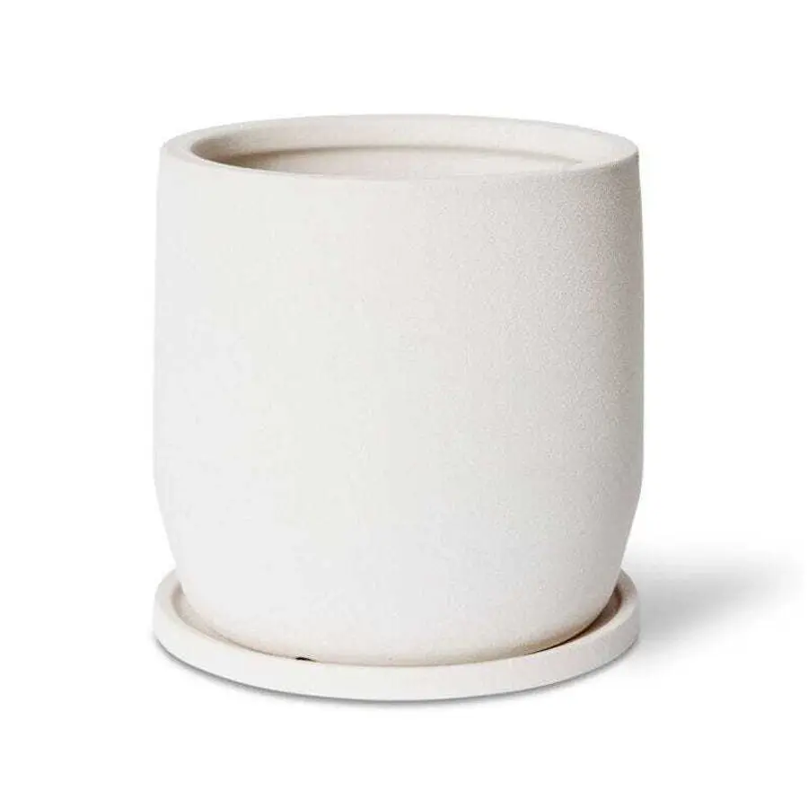 E Style Mason 27cm Ceramic Plant Pot w/Saucer Round Home Decor Planter White - Home & Garden