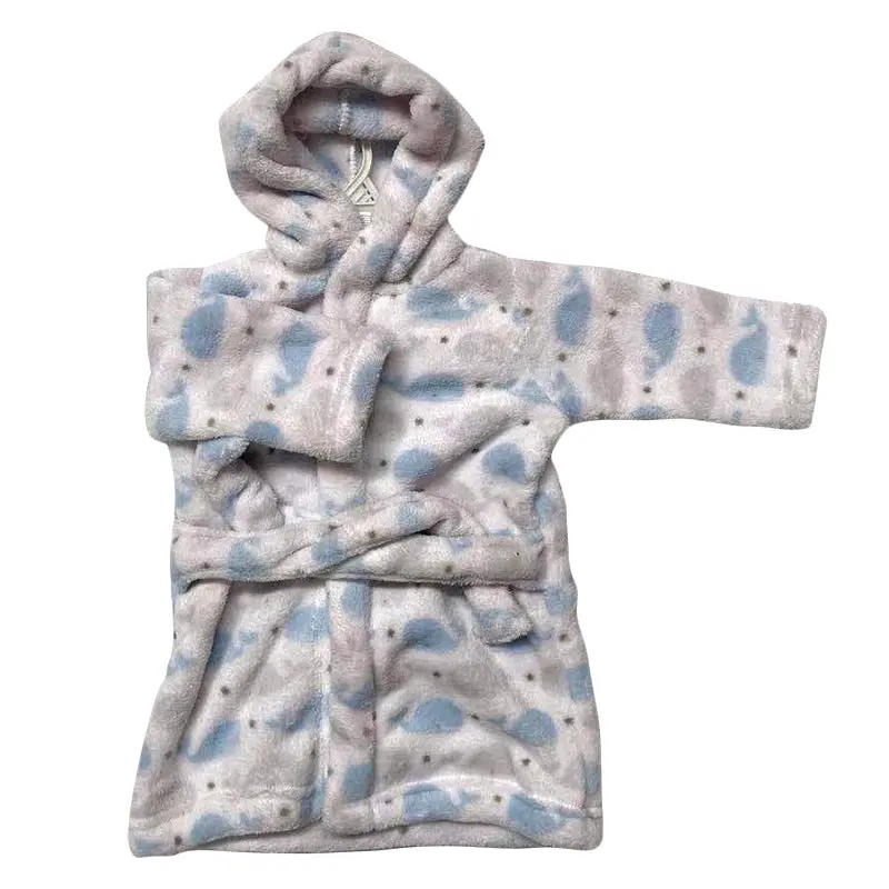 Soft Coral fleece Baby Kids Children Hooded Bath Robe Blue Whale - Home & Garden