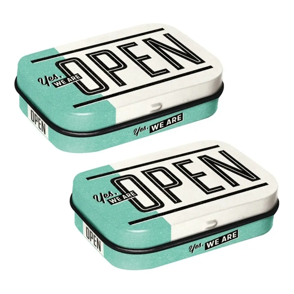 2x Nostalgic Art 6cm Metal Tin Mint Box Open White Fresh Breath Hard Candy Mints - Groceries
