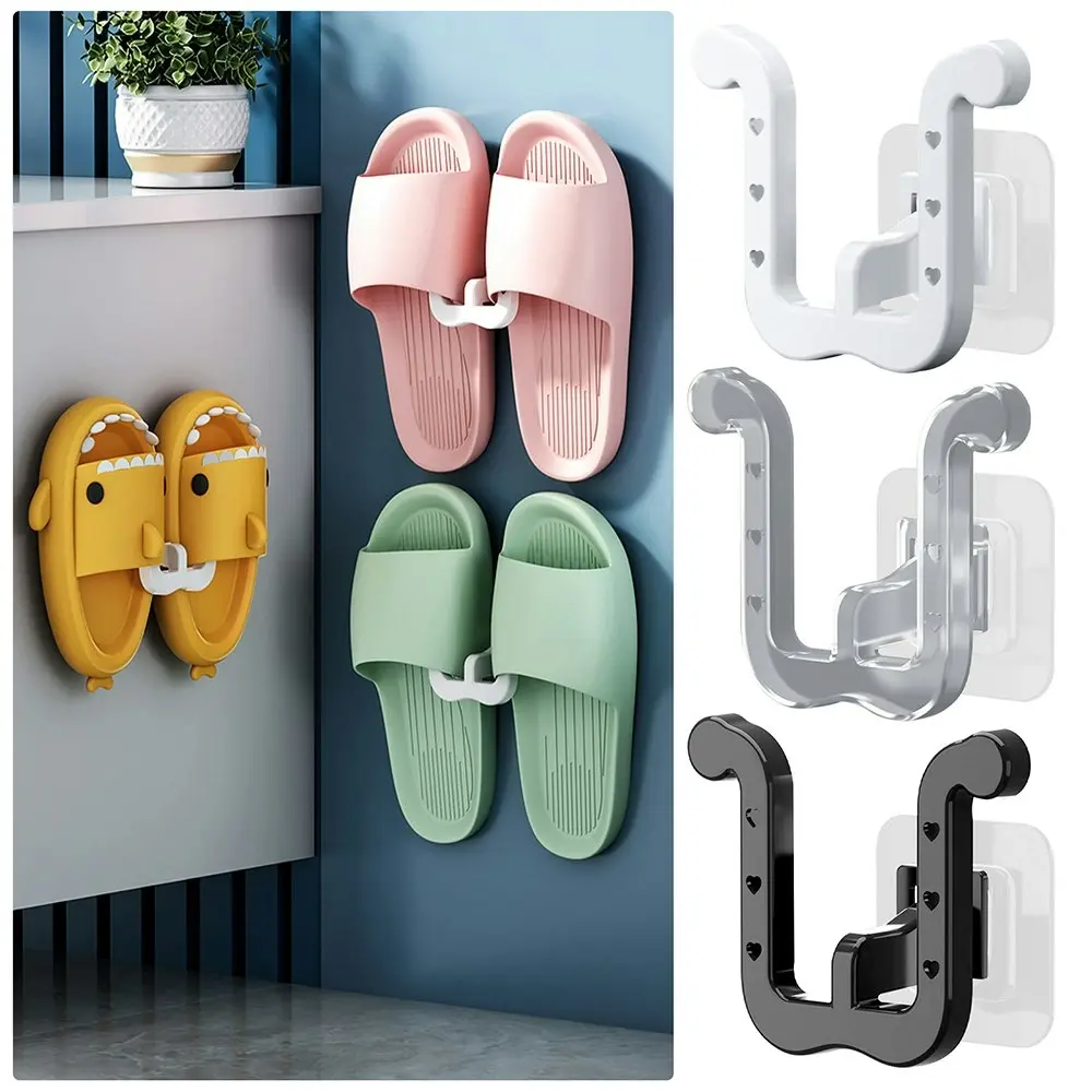 6Pcs Wall Mounted Slipper Rack Toilet Storage Rack Punch Free Slipper Drain Hook - Home & Garden