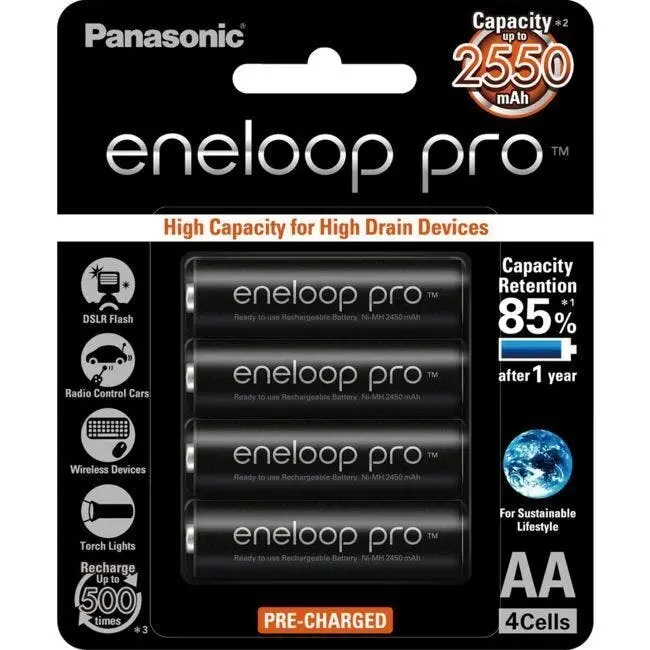 4PK Panasonic Eneloop Pro AA 1.2V 2550mAh NiMH Rechargeable Reusable Battery - Electronics