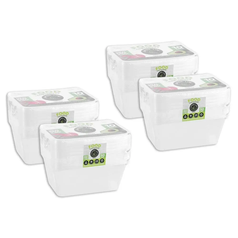40pc Lemon & Lime Reusable Takeaway Food Storage Container Box Rectangular 1L - Home & Garden