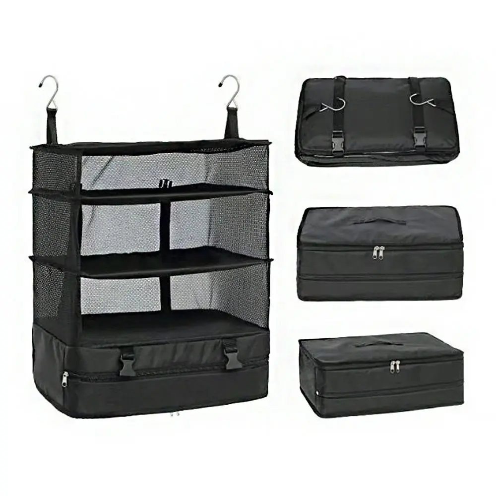 4 Layers Outdoor Storage Hanging Bag Portable Foldable Travel Package Mesh Bag - Home & Garden