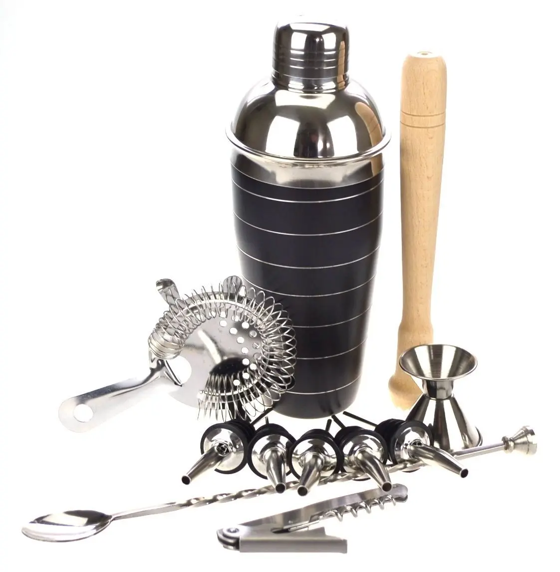 PURPLESPOILZ 10 PIECE BLACK COCKTAIL SHAKER SET WITH WAITERS FRIEND - Home & Garden