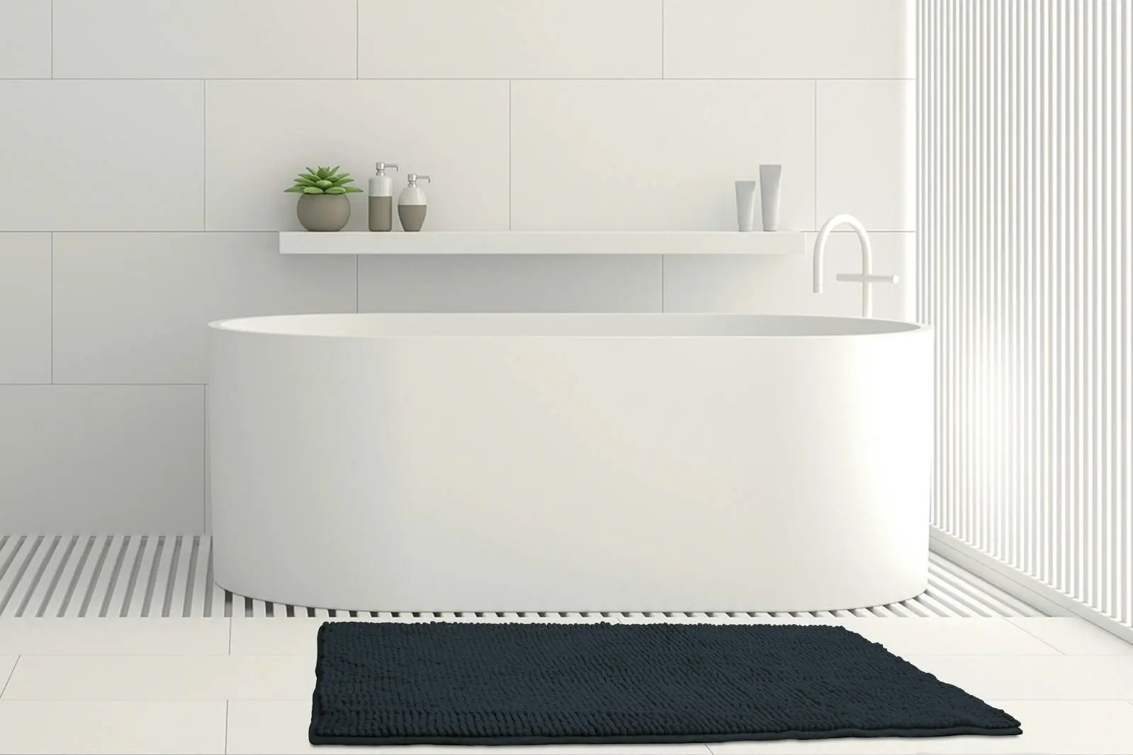 Ardor Toggle Rectangle 50x100cm Bath Floor Room Mat Toilet Bathroom Navy - Home & Garden
