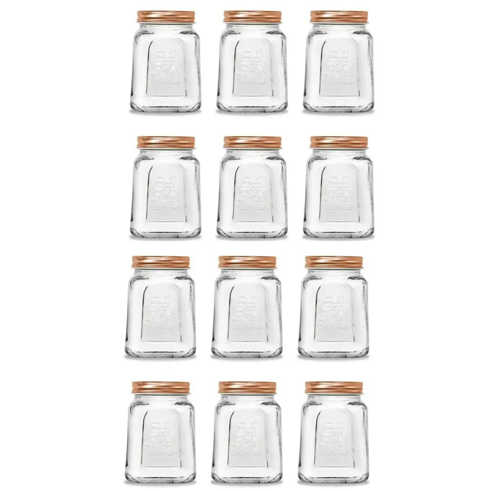 12PK Lemon & Lime Modena Glass Jar Square 475ml Rose Gold Lid Storage Container - Home & Garden