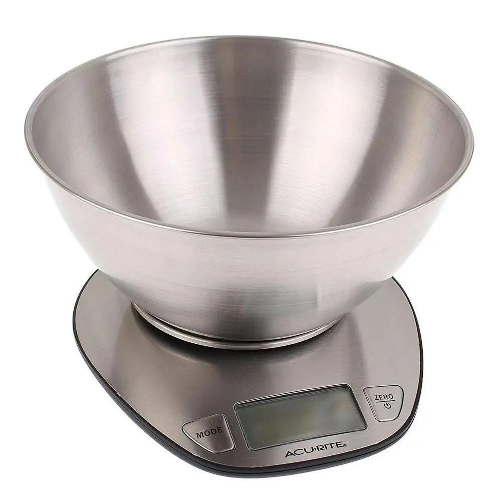 AcuRite Stainless Steel Digital Food/Cooking Weight Kitchen Scale w/ 5kg/1g Bowl - Home & Garden