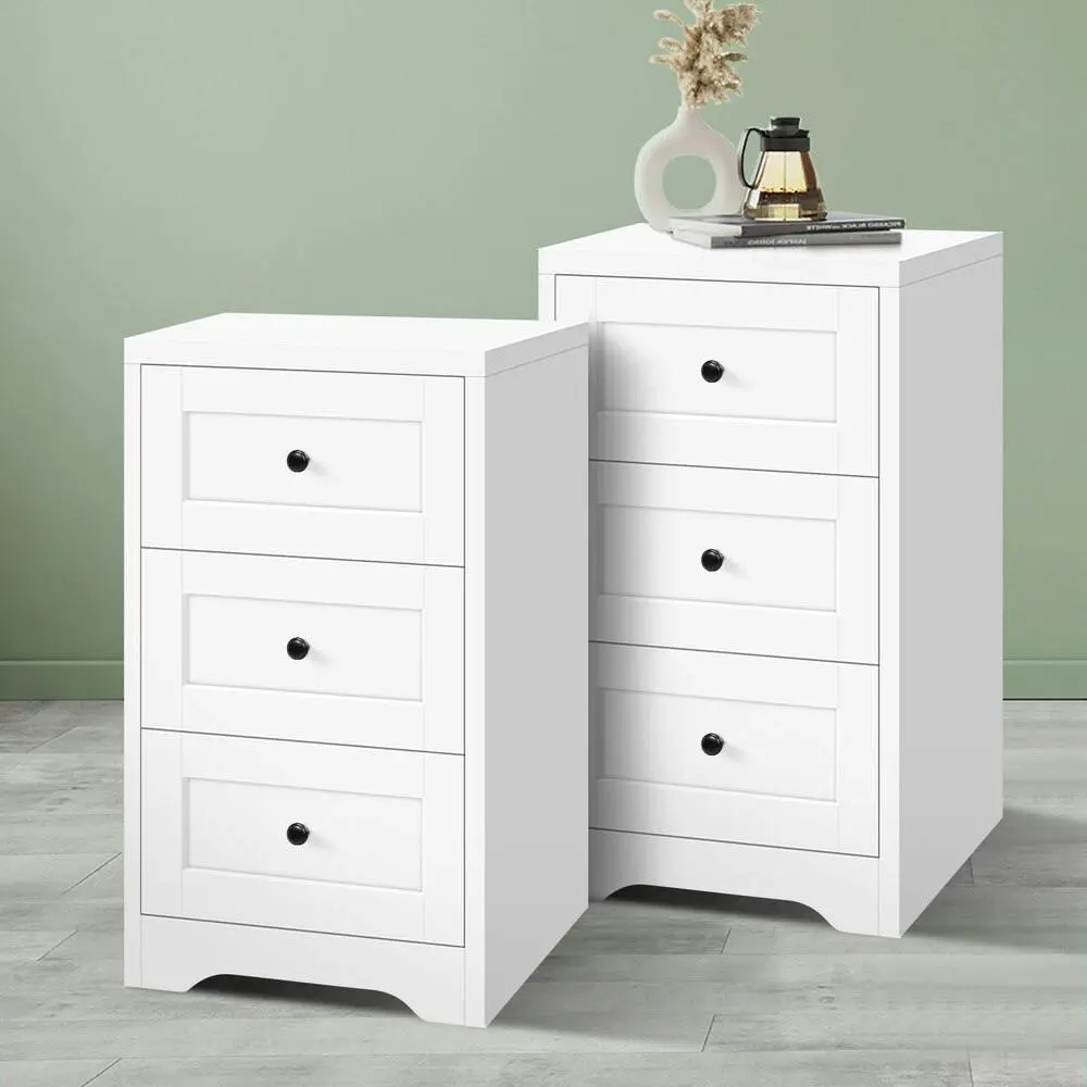 Alfordson 2x Bedside Table Hamptons Drawer White - Furniture
