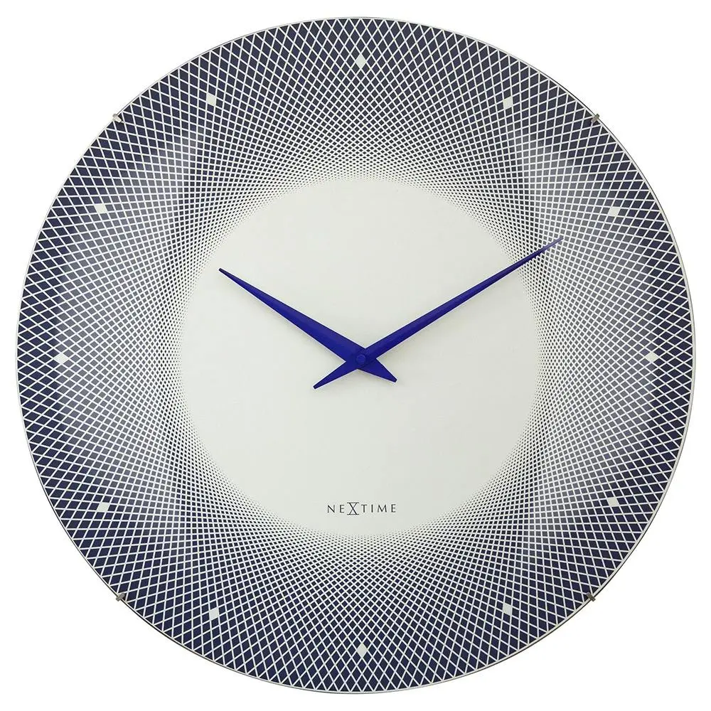NeXtime Deep Glass Analogue 50cm Hanging Wall Clock Decor Silent Sweep Blue - Home & Garden