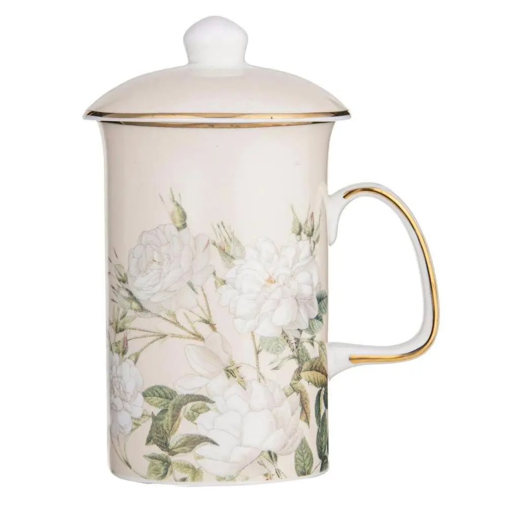 3pc Ashdene Elegant Rose Fine Bone China 320ml Tea Infuser Cup w/ Handle Cream - Home & Garden