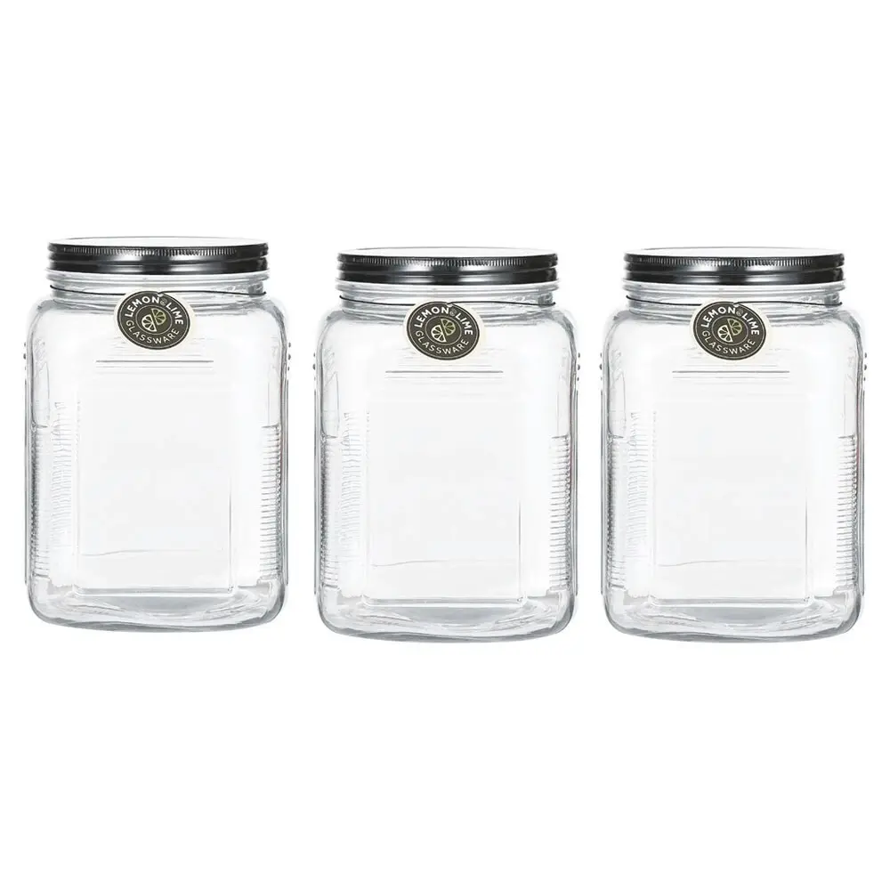 3x Lemon & Lime Ascot Glass Jar 2.9L Home Kitchen Storage Canister Container CLR - Home & Garden