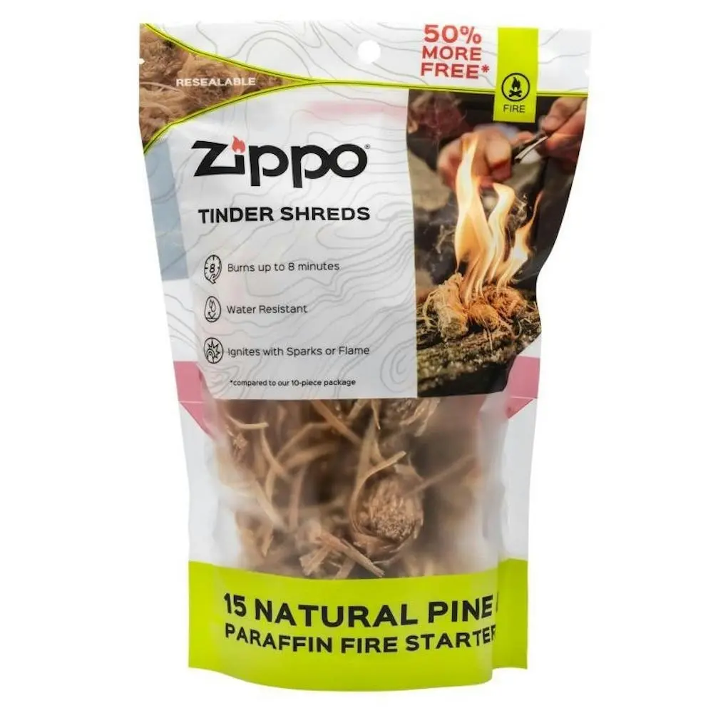 Zippo Tinder Shreds | 15 Natural Pine & Paraffin Fire Starters Outdoor Easy Spark - Sports & Outdoor