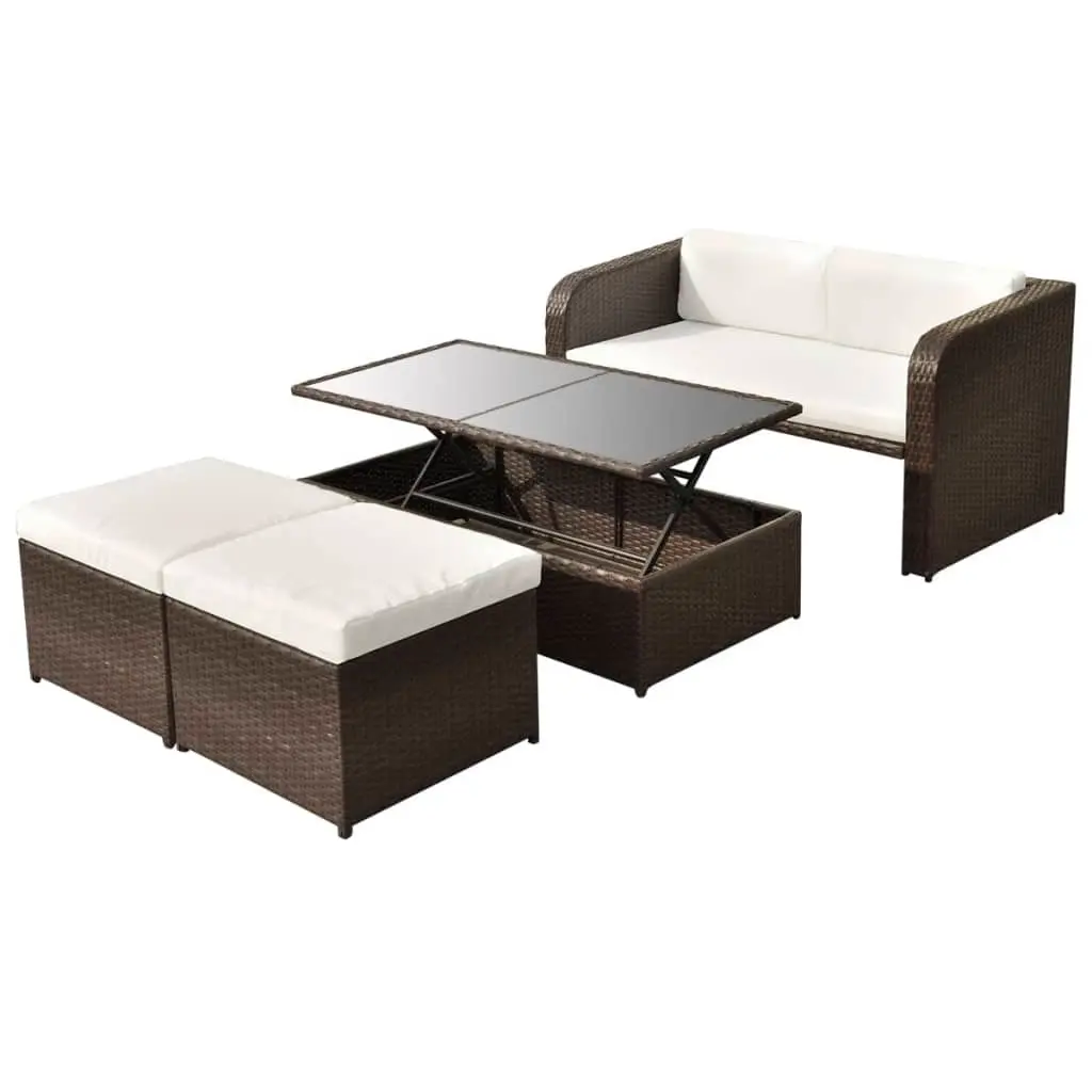 4 Piece Garden Lounge Set with Cushions Poly Rattan Brown 42480 - Furniture