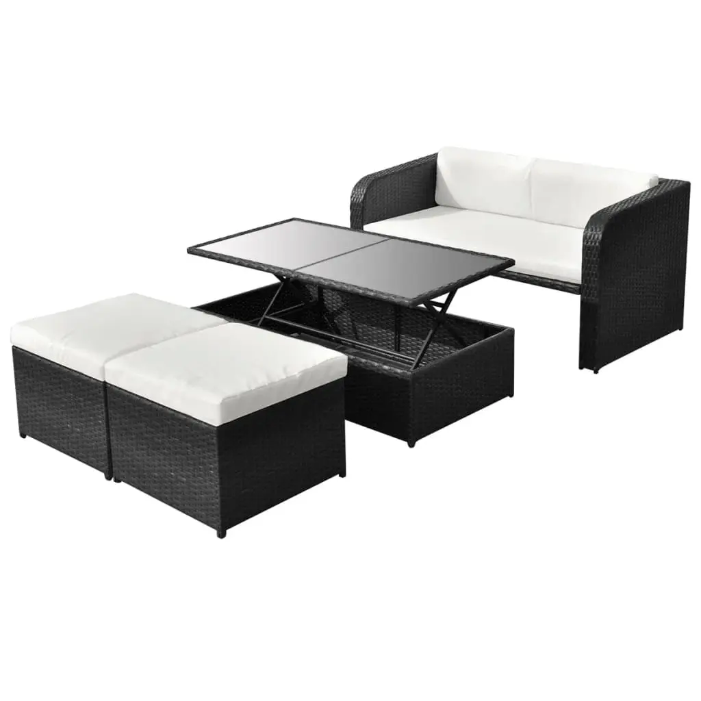 4 Piece Garden Lounge Set with Cushions Poly Rattan Black 42481 - Furniture