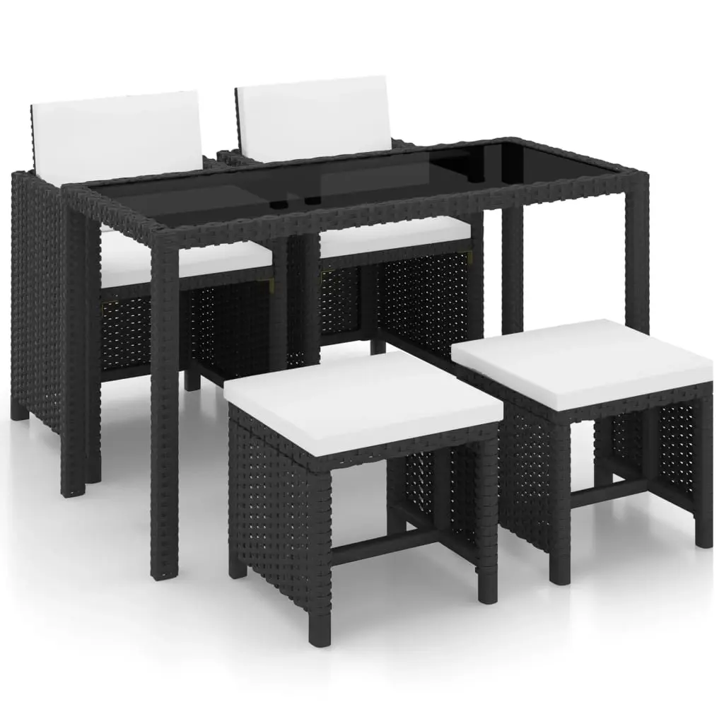 5 Piece Outdoor Dining Set with Cushions Poly Rattan Black 42521 - Furniture