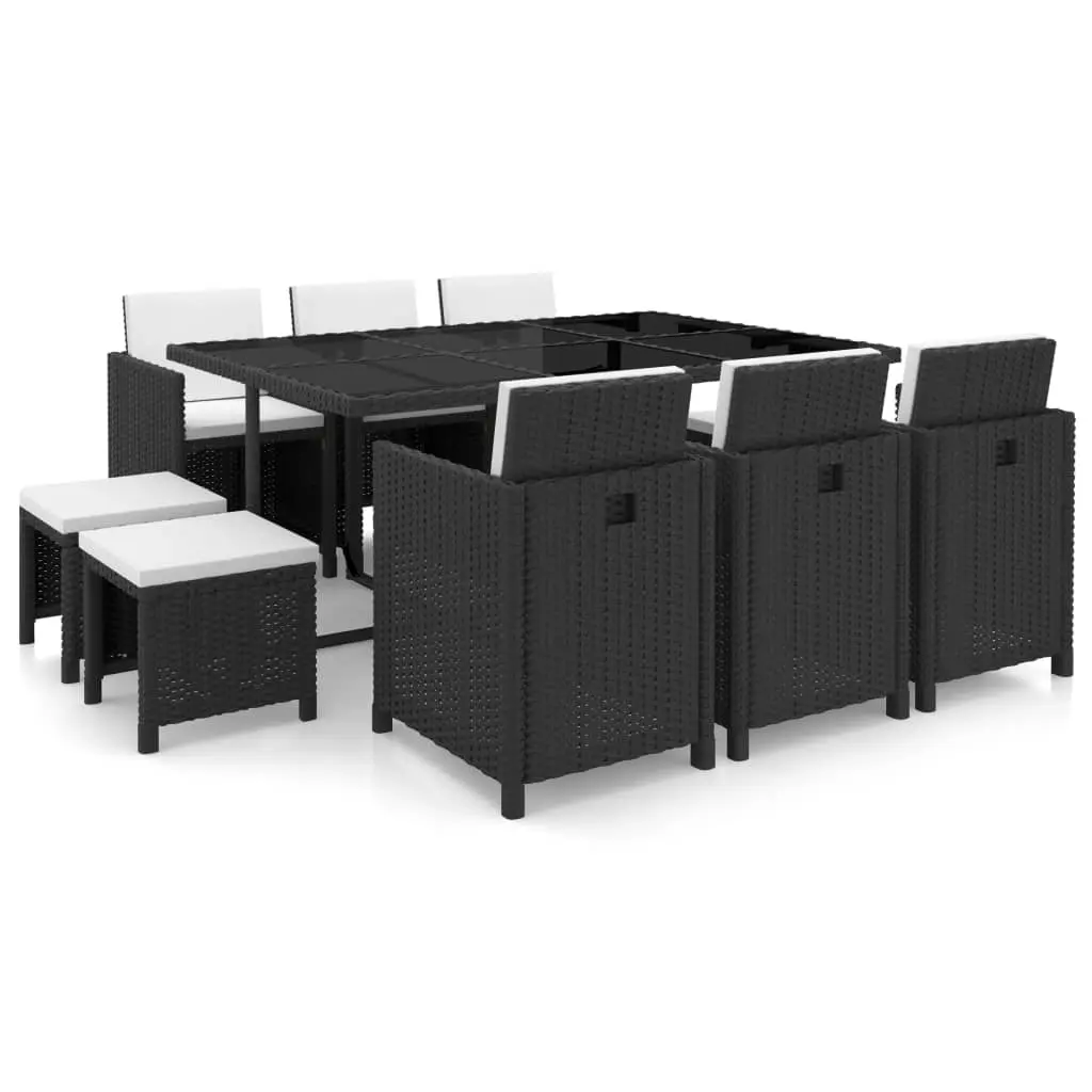 11 Piece Outdoor Dining Set with Cushions Poly Rattan Black 42523 - Furniture