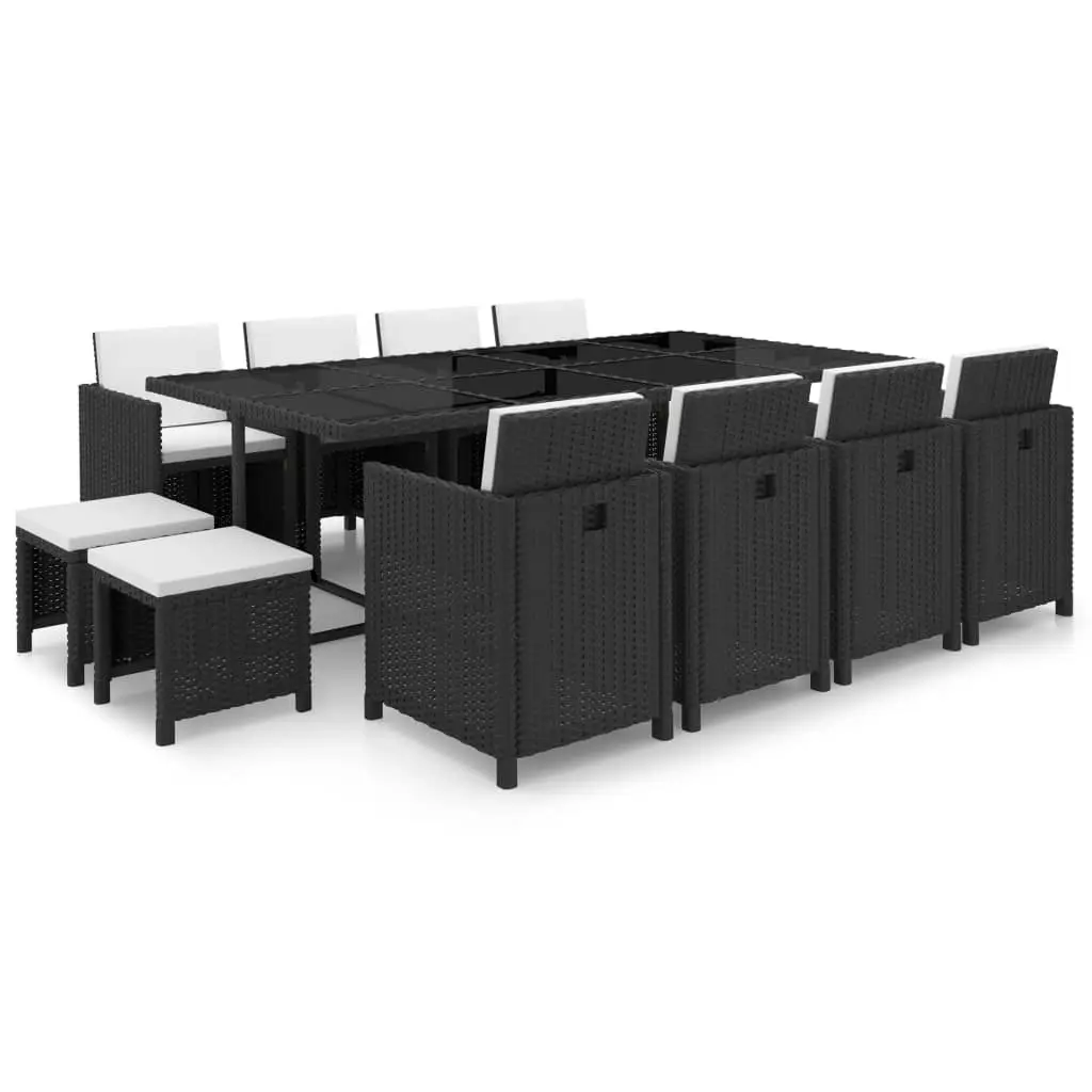 13 Piece Outdoor Dining Set with Cushions Poly Rattan Black 42524 - Furniture