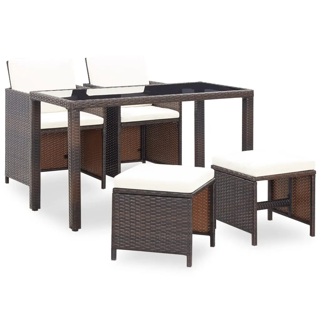 5 Piece Outdoor Dining Set with Cushions Poly Rattan Brown 42525 - Furniture
