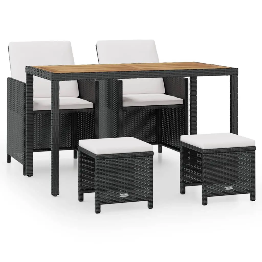 5 Piece Outdoor Dining Set Poly Rattan and Acacia Wood Black 42529 - Furniture