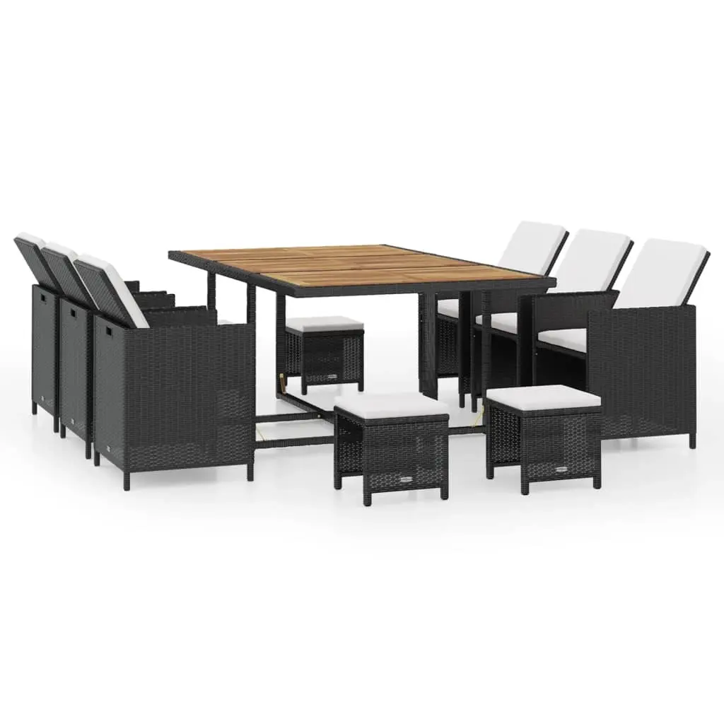 11 Piece Outdoor Dining Set Poly Rattan and Acacia Wood Black 42531 - Furniture