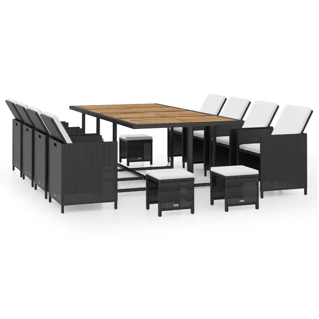 13 Piece Outdoor Dining Set Poly Rattan and Acacia Wood Black 42532 - Furniture