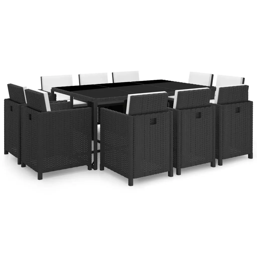 11 Piece Outdoor Dining Set with Cushions Poly Rattan Black 42547 - Furniture