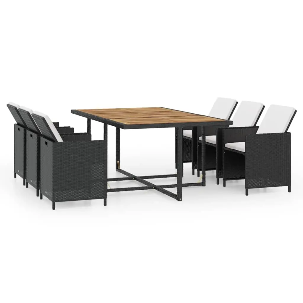 11 Piece Outdoor Dining Set with Cushions Poly Rattan Black 42550 - Furniture