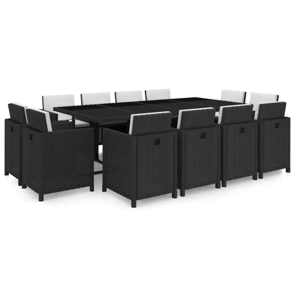 13 Piece Outdoor Dining Set with Cushions Poly Rattan Black 42551 - Furniture