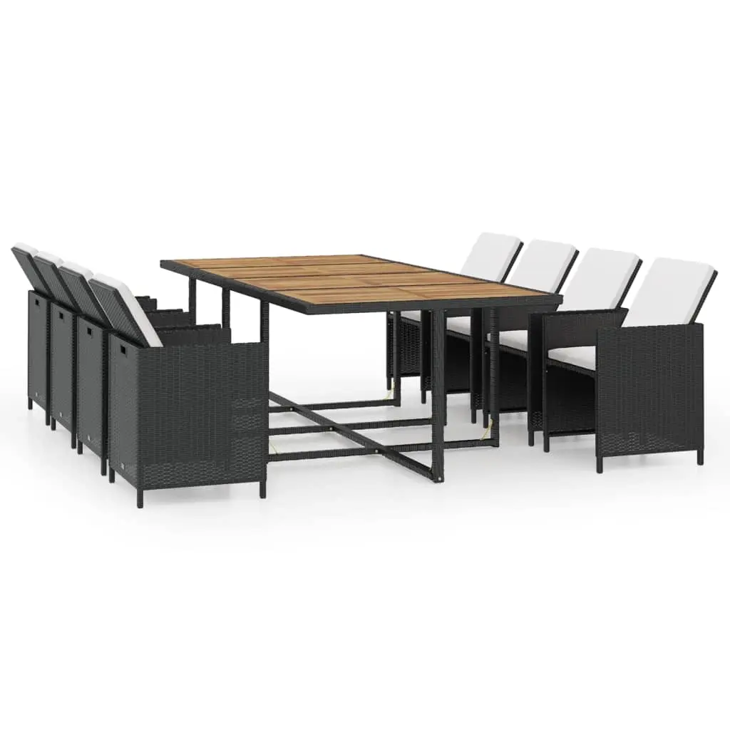 13 Piece Outdoor Dining Set with Cushions Poly Rattan Black 42554 - Furniture