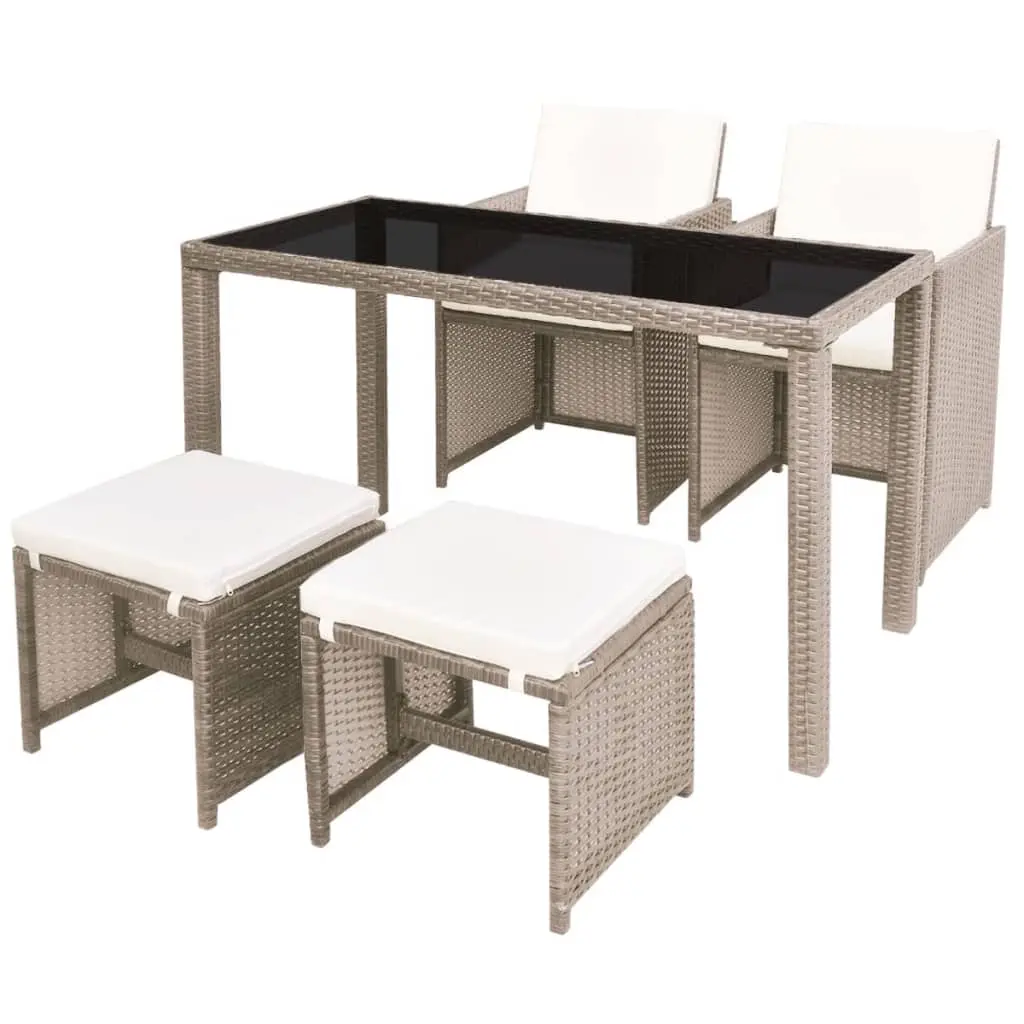 5 Piece Outdoor Dining Set with Cushions Poly Rattan Beige 42555 - Furniture