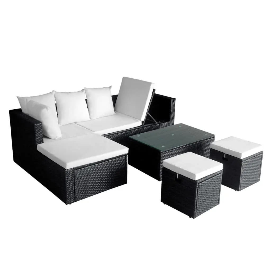 4 Piece Garden Lounge Set with Cushions Poly Rattan Black 42586 - Furniture