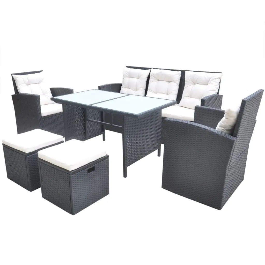 6 Piece Outdoor Dining Set with Cushions Poly Rattan Black 42643 - Furniture