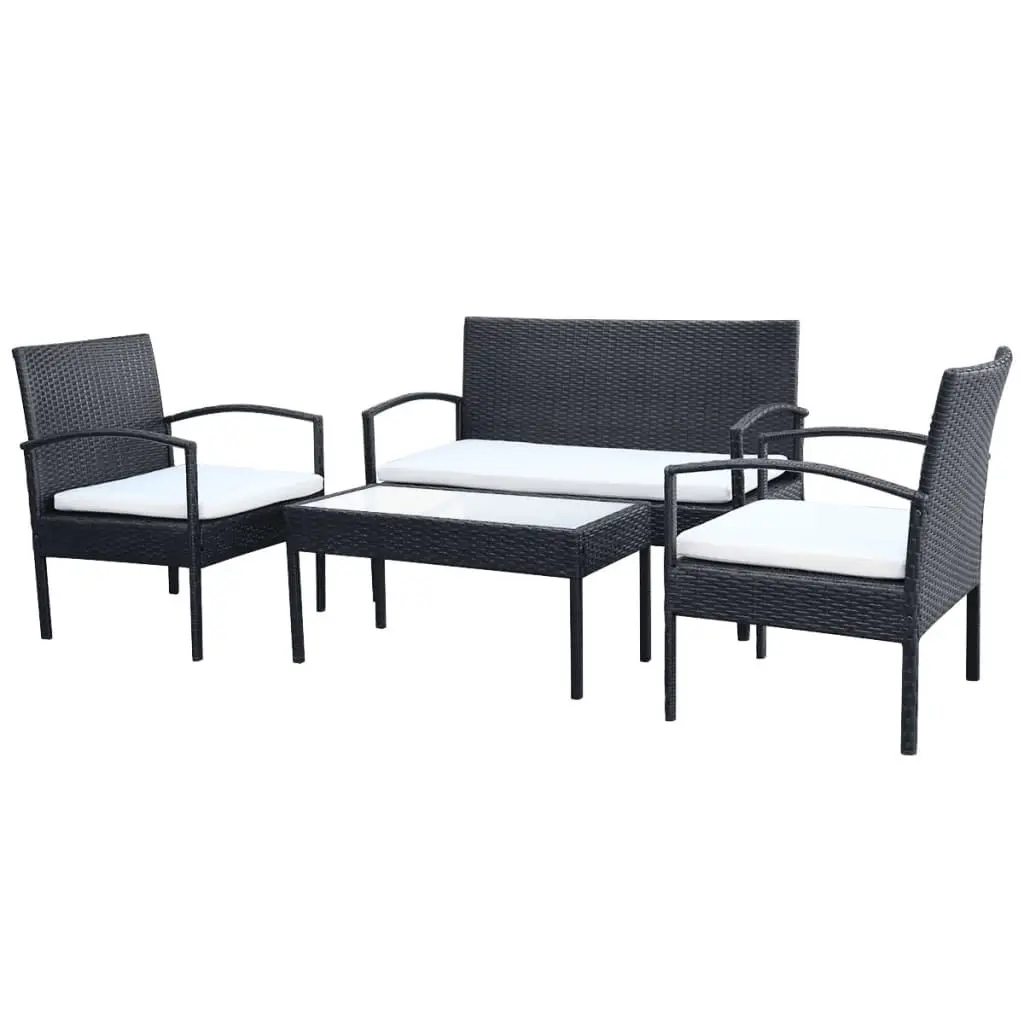 4 Piece Garden Lounge Set with Cushions Poly Rattan Black 42673 - Furniture