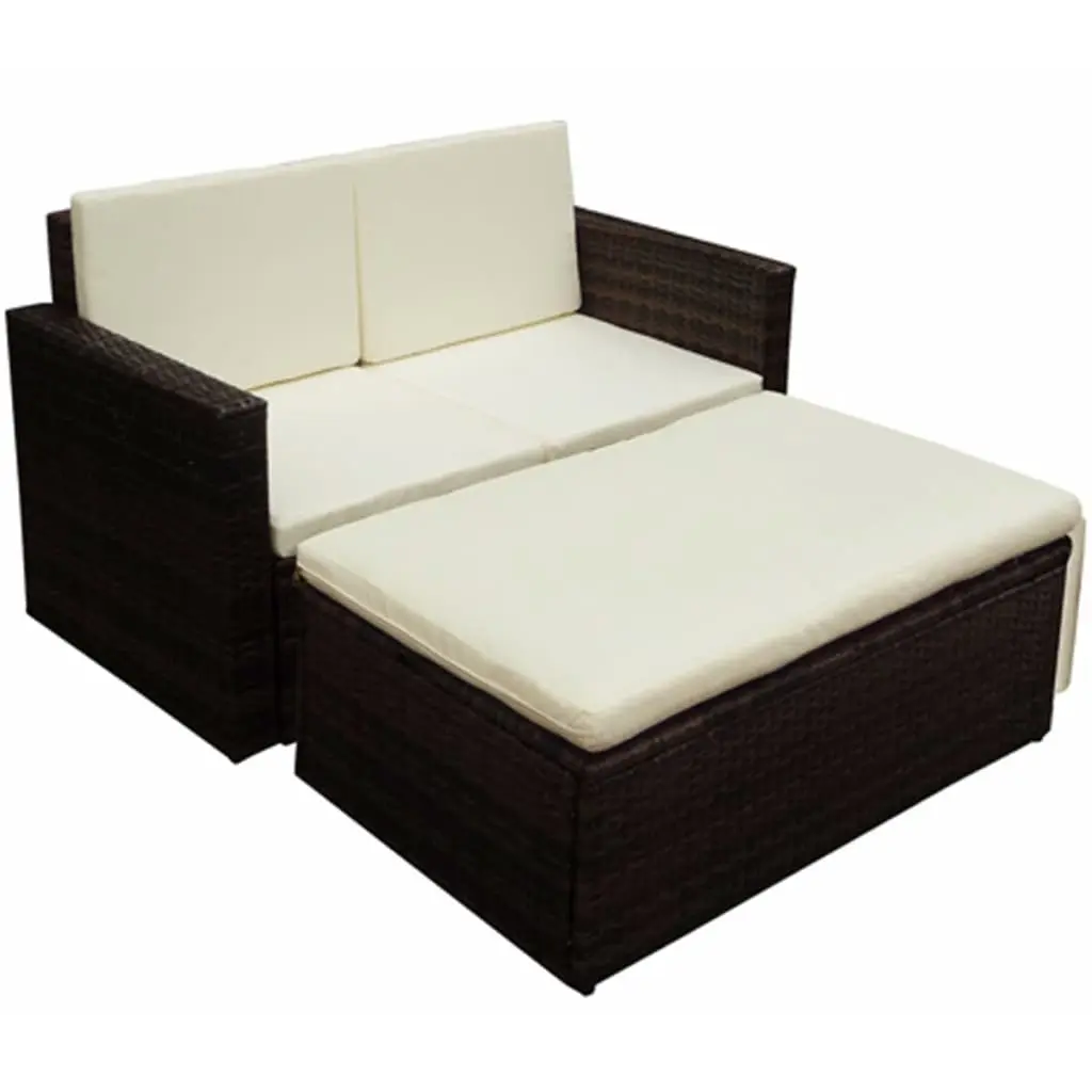2 Piece Garden Lounge Set with Cushions Poly Rattan Brown 42733 - Furniture