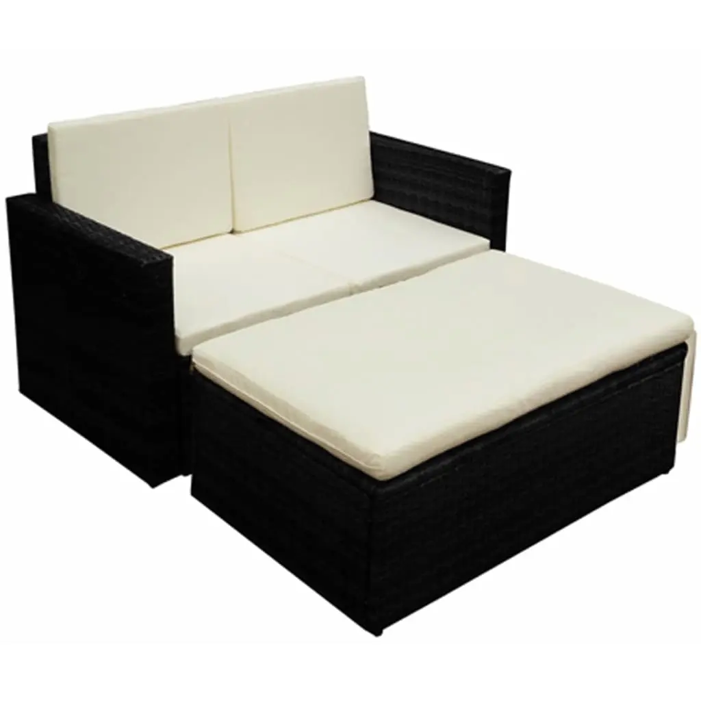 2 Piece Garden Lounge Set with Cushions Poly Rattan Black 42734 - Furniture