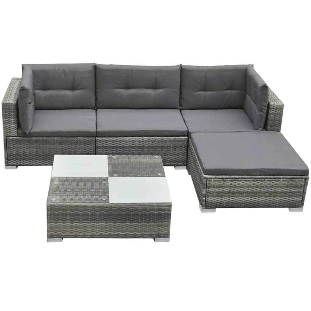 5 Piece Garden Lounge Set with Cushions Poly Rattan Grey 42735 - Furniture