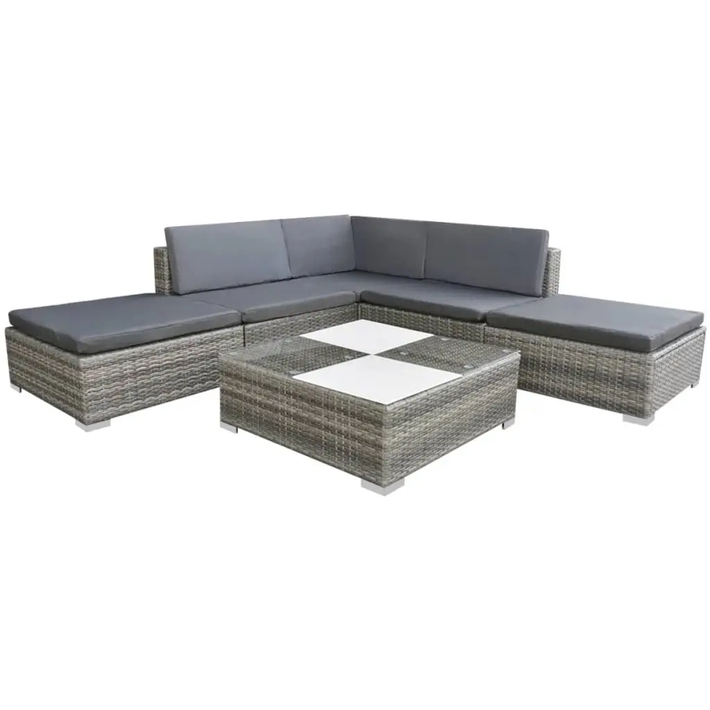 6 Piece Garden Lounge Set with Cushions Poly Rattan Grey 42737 - Furniture