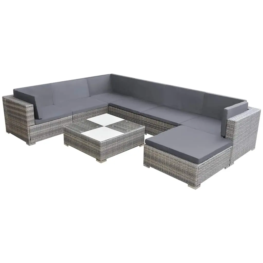 8 Piece Garden Lounge Set with Cushions Poly Rattan Grey 42738 - Furniture