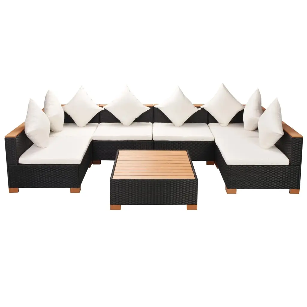 7 Piece Garden Lounge Set with Cushions Poly Rattan Black 42751 - Furniture