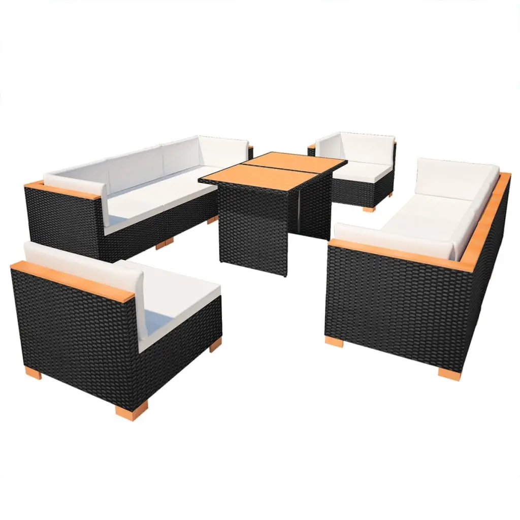 10 Piece Garden Lounge Set with Cushions Poly Rattan Black 42753 - Furniture